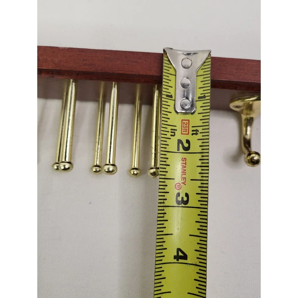 Wooden Tie and Belt Rack Wall Mount 20 Pegs 2 Hooks Mahogany Gold Tone Organizer